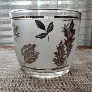 VTG Libbey Gold Overlay Leaves Frosted Glass Ice Bucket 5.75"